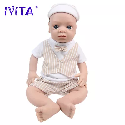 IVITA 18'' Blue Eyes Mouth Open Boy Baby Full Silicone Reborn Baby Doll Gifts • $175