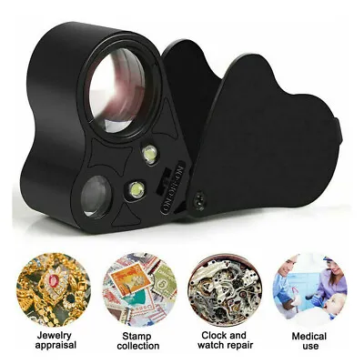 Pocket Jewellers Eye Loupe Magnifier Jewelry Magnifying Glass LED Light 60X 30X • £7.45