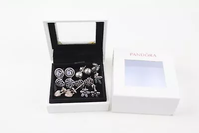 Pandora Earrings Sterling Silver Studs Stone Set Heart Floral X 7 (12g) • £18