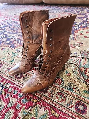 Women's Vintage Style Brown Lace Up Victorian Boots Steampunk Witch Size 9 • $185