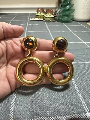 $174.99 • Buy Vintage Ben Amun Cabochon Dangle Gold Tone Clip Earrings