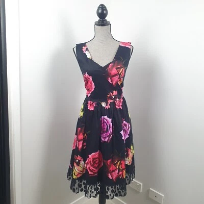 $33.96 • Buy ASOS Size 14 Black Floral 50's Style Swing Rockabilly Fit And Flare Dress