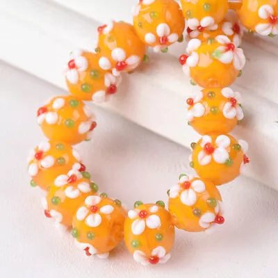 10pcs Handmade Round 10mm Flower Lampwork Glass Loose Beads For Jewelry Making • $2.98