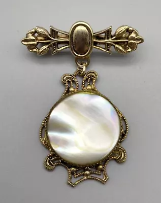 Victorian Style Mother Of Pearl Drop Filigree Brooch Pin VTG Estate Classy 1.5  • $16.99