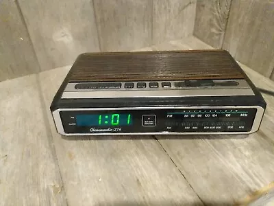 Vintage Chronomatic-274 Alarm Clock & Radio Simulated Wood Grain W/ Green LED • $28