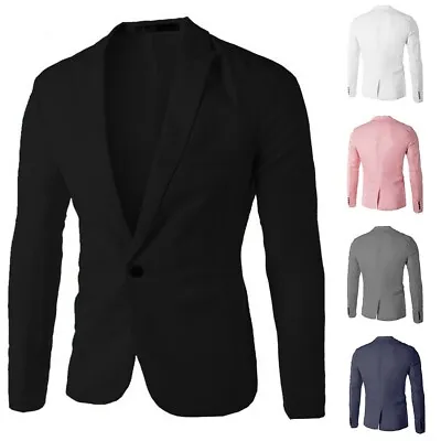 Men Button Blazer Jacket Formal Business Work Casual Slim Fit-Suit Coat Tops • $30.53