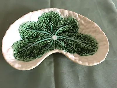 Heavy Vintage Textured Cabbage Leaf Pottery Kidney Shaped Serving Dish • £11