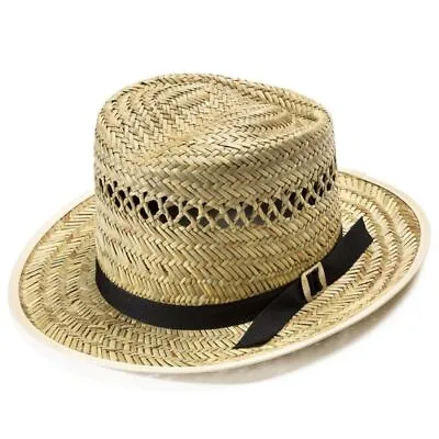 Mens Amish Made Straw Sun Hat Vented With Black Band 3 Inch Brim • $29.98