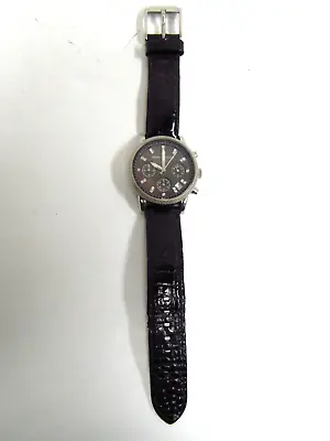 Michael Kors Men Black Pearlescent Silver Tone Leather Band Watch Needs Battery • $28