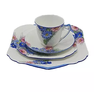 £24.99 • Buy Vintage Shelley Blue & Pink Daisy 4 Piece Cup & Saucer Plate Set