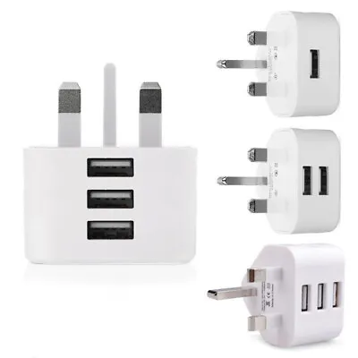 5/10X Mains 3 Pin USB Plug Adapter Wall Charger 1/2/3-Port Dual Lot UK • £5.99