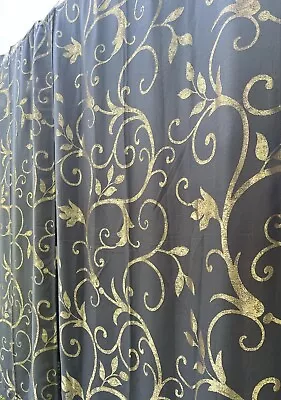 Navy Curtain Panel- Gold Metallic Swirls~ Lined (4 Panels Available) 96 X 52in • $34.50