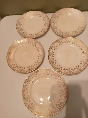Vintage Royal China 22k Gold Flurette Dessert Plates Set Of 5 • $30