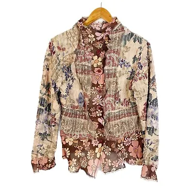 $199 • Buy Yoshiki Hishinuma Womens Brown Floral Paper Blouse Button Up Shirt Sz 3 Large