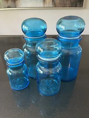$12.99 • Buy Mid Century Vintage Blue Bubble Top Apothecary Storage Jars- Made In Belgium