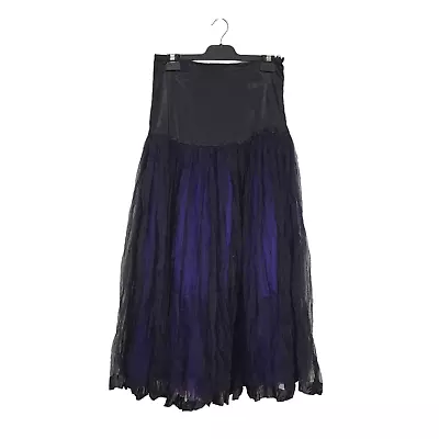 Dark Star M/L Vintage 90s Black Purple Organza Tulle Satin Goth Fairy Maxi Skirt • $59.95