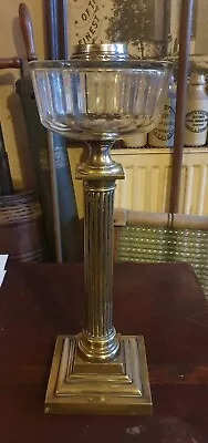 Antique Brass Corinthian Column Oil Lamp Base And Cut Glass Font • £59.99