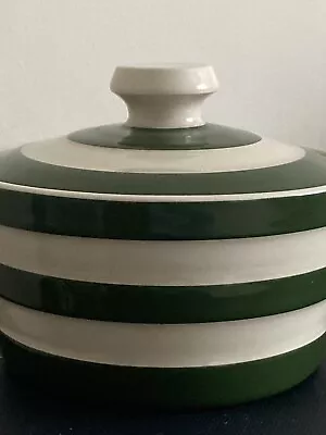 T G Green Cornishware Green Stripe Rare Lidded Storage Butter Dish Bowl Jar • £49