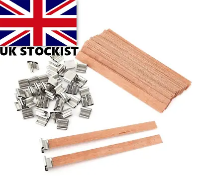 Wooden Wood Candle Wicks Metal Sustainer 130mm - Craft Candle Making - UK SELLER • £4.95