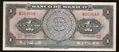 1970 $1 Mexican Pesos Bill From Mexico Un Billete De Dinero De 1 Peso Mexicano • $0.11