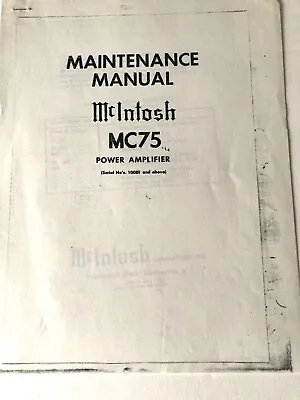 Mcintosh MC75 Amplifier  Service Manual / Schematics / Voltage & Resistance COPY • $15.29