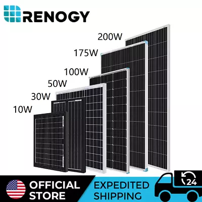 Renogy 10W 30W 50W 100W 175W 200W Monocrystalline Solar Panel RV Home Roof Boat • $105.99