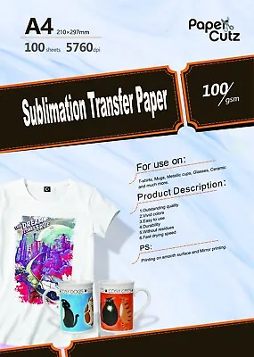 A4 Inkjet Sublimation Transfer Paper Heat Press Print T-shirt X100 • £13.89