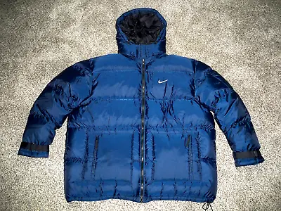 Men's NIKE Bubble Grey-Duck Down Bubble Jacket W/Hood 3XL NAVY BLUE W/Swoosh  • $195