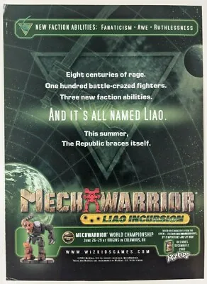 Mechwarrior Liao Incursion Print Ad Game Poster Art PROMO Original Wizkids • $19.99