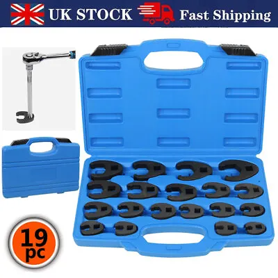 19pcs Metric Crowfoot Wrench Set 8-32mm 3/8  1/2  Sq Dr Large Crows Foot Spanner • £35.99