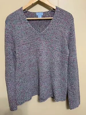 Sigrid Olsen So Blue Cotton Blend V-Neck Sweater Size M Multicolor • $16