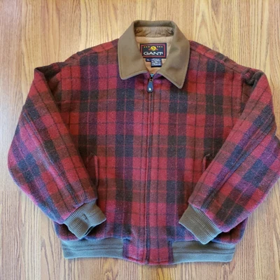 $69.98 • Buy 80s Gant Plaid Bomber Jacket Mens XL Red Wool Blend Insulated Flannel Lined