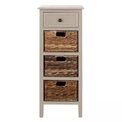 SAFAVIEH Side Table 35.8 Hx11.8 D 4-Shelves Pine Wood Frame Storage Vintage Gray • $174.74