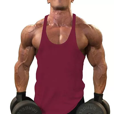 Men's Gym Workout Tank Tops Y-Back Muscle Tee Bodybuilding Sleeveless T-Shirts • $9.55