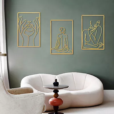 Gold Wall Art Decor Set Of 3 Metal Wall Art Modern Abstract Hanging Sculpture • $22.56