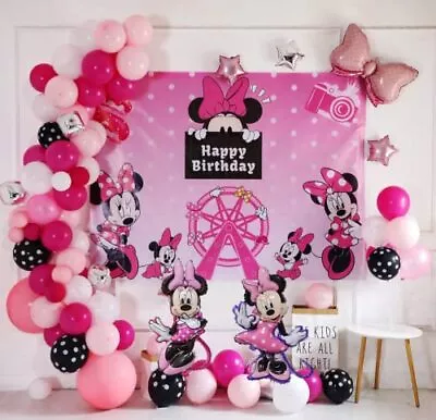 Pink Mini Mouse Birthday Party Decorations Minnie Themed Party Supplies Set ... • $41.45