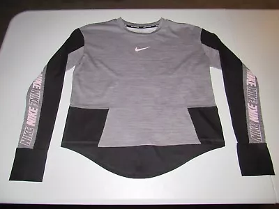 Nike Running Women's Dri-fit Gray Black Long Sleeve Athletic Shirt Size M • £4.01