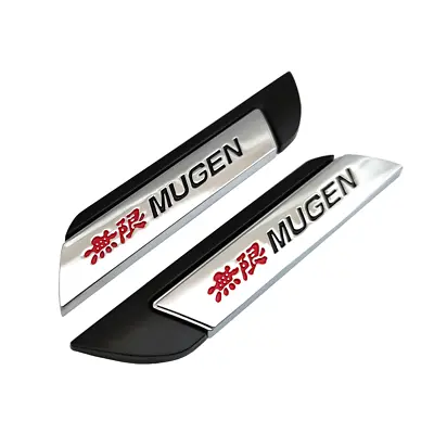 Pair Metal Side Wing Mugen Silver & Black Logo Emblem Sport Badge Sticker Decal • $9.99