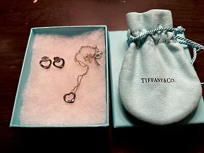 Tiffany & Co. 11mm Elsa Peretti Open Heart Necklace & Earrings • $594.46