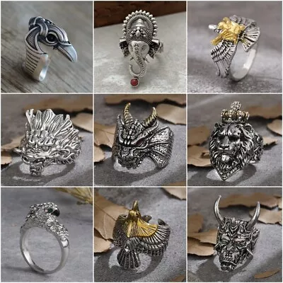 Retro Men Viking Dragon Rings Bird Animal Punk Band Jewelry Ring Gift Size 6-13 • $2.58