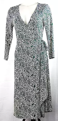 BCBG MAX AZRIA Dark Green & White Print 3/4 Sleeve Midi Wrap Dress S • $31.41