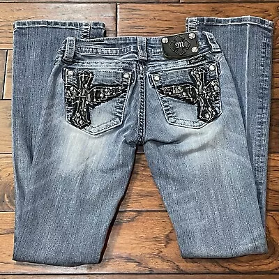 Miss Me Jeans Signature Boot Back Pocket Bling Rhinestones Women Sz 26 (26x32) • $29.99