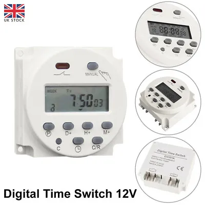 DC 12V 16A LCD Digital Timer Switch Electronic Power Programmable Time Relay UK • £9.99