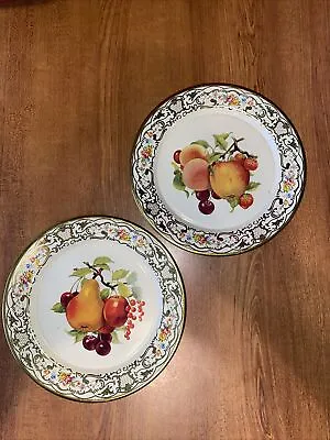 Daher Decorated Ware Holland Metal Plates Set Of 2 Fruit Design 8” • $9