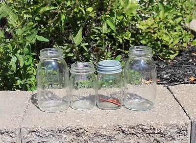 Lot Of 4 Vintage Clear Glass CROWN MASON Pint & Quart Jars ~Ribbed ~ EUC • $24.99