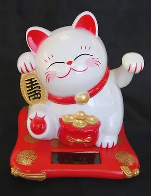3  White Japanese Maneki Neko Beckoning Money Good Fortune Waiving Lucky Cat  • $12.83