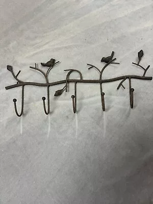 Vintage Cast Iron 5-Hook Wall-Mount Coat/Hat Holder Adorned With Birds 21  Long • $39