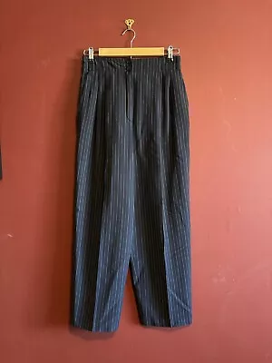 Vintage Escada Women's 38 Wide Leg Trouser High Rise Pin Stripe Silk Blend • $82