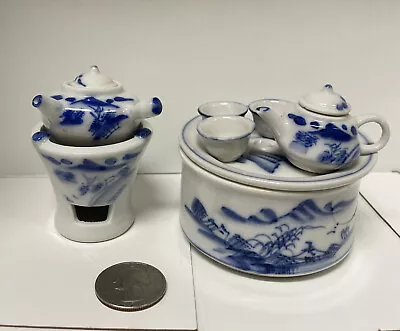 Vtg Chinese Miniature Blue And White Porcelain 10 PCs Tea Set • $16.95