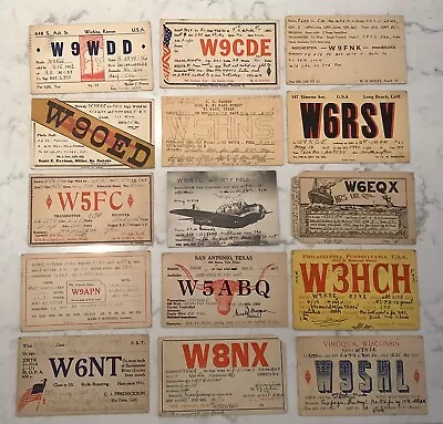 Vtg Lot Of (15) Early 1920’s-1940’s Used QSL Cards Postcards Old Ham Radio • $99